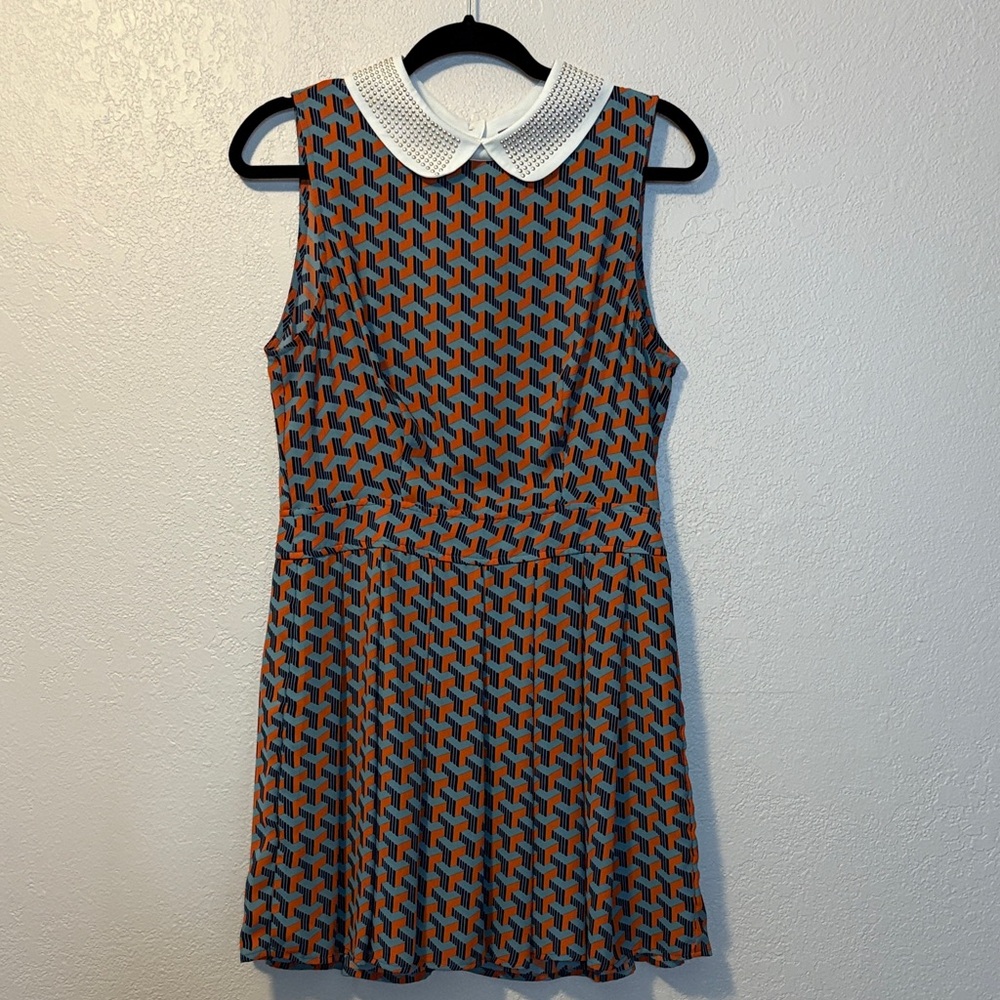 I.Madeline Orange and Blue Geometric Mini Dress